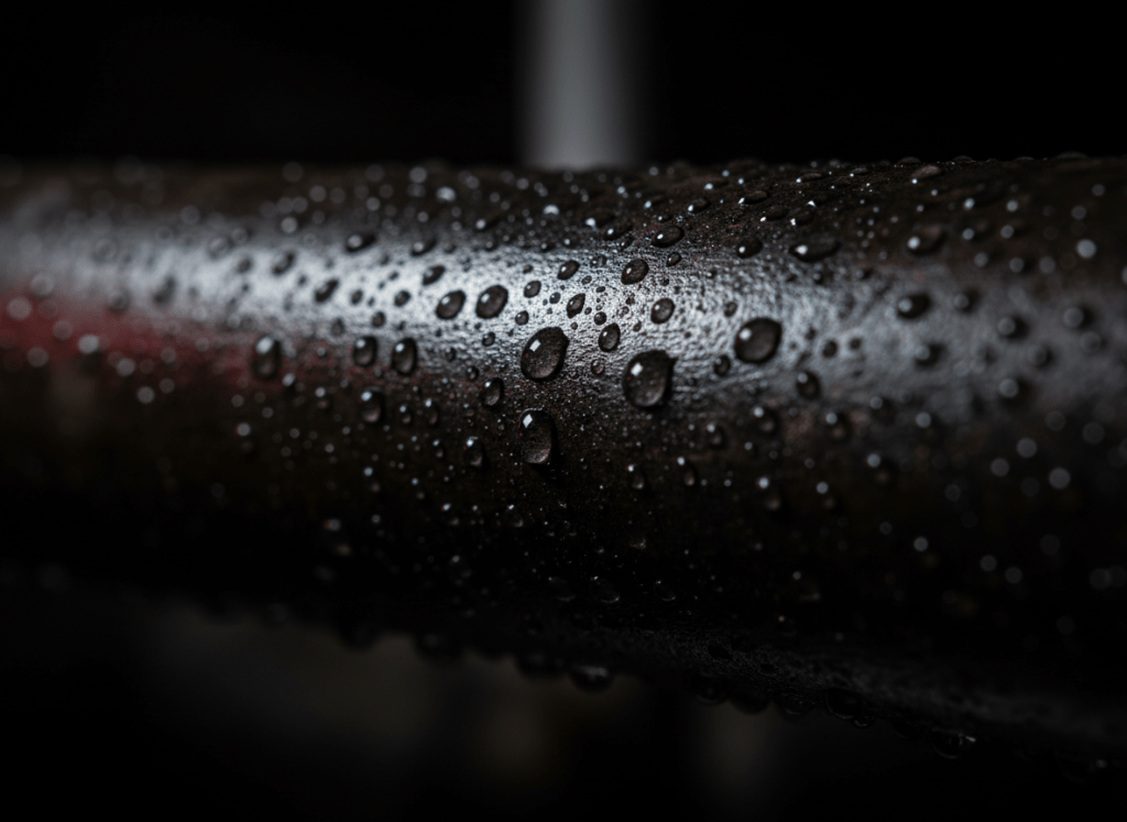 Moisture droplets forming on pipe during inspection